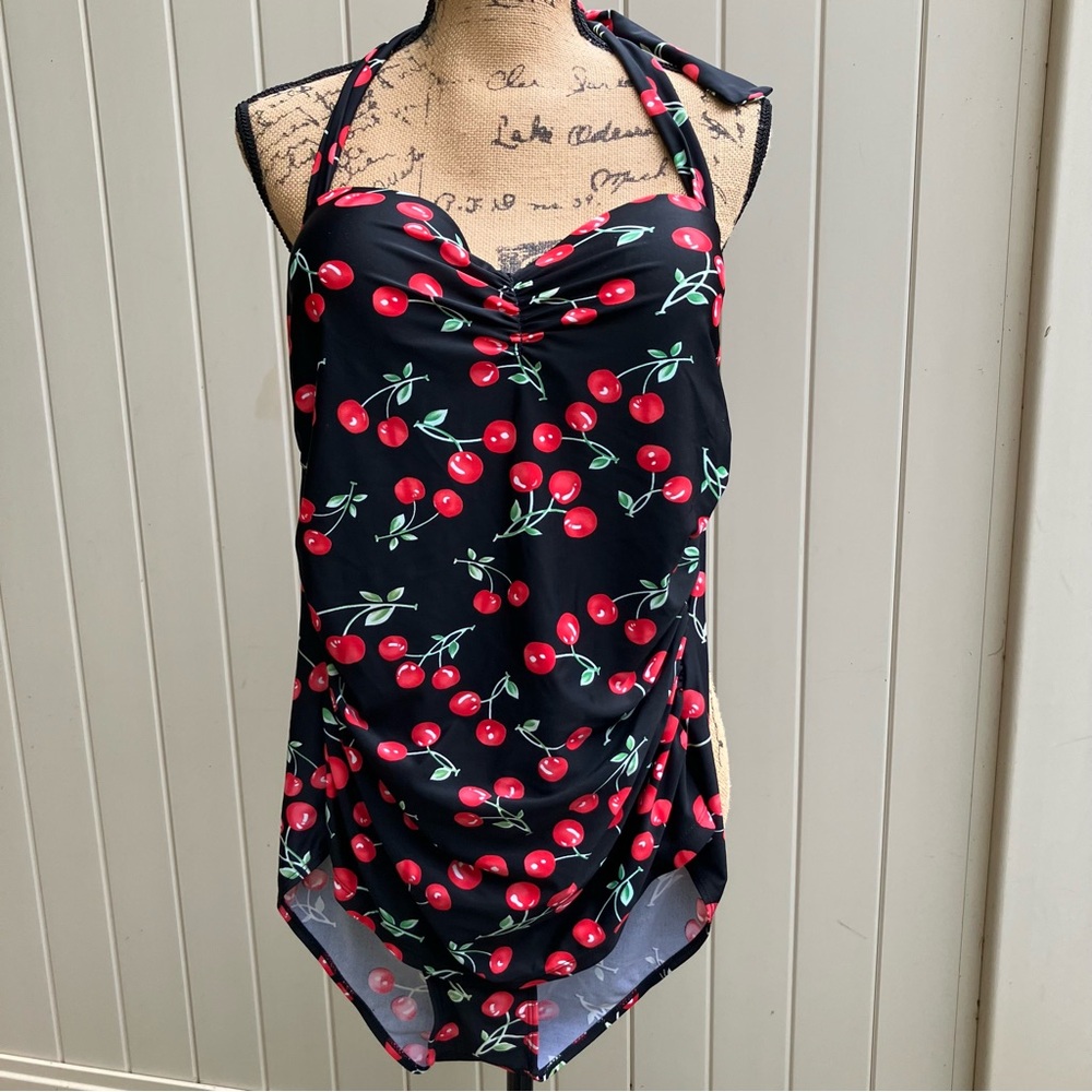 COCOSHIP cherry one piece swimsuit 3XL halter pinup 50s retro